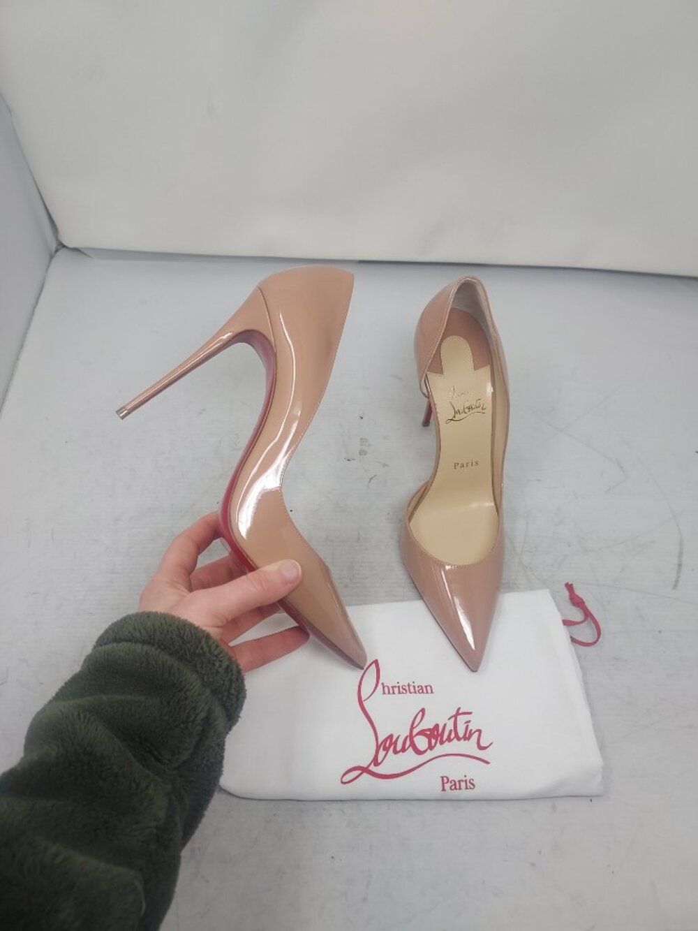 Christian Louboutin Patent Nude Iriza Half-d'Orsay Pump Heel Shoe